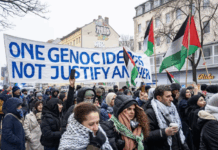 Protesters march in support of Palestinians in Berlin