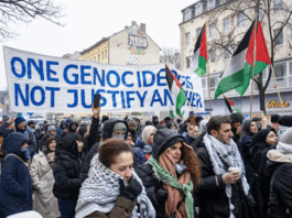 Protesters march in support of Palestinians in Berlin