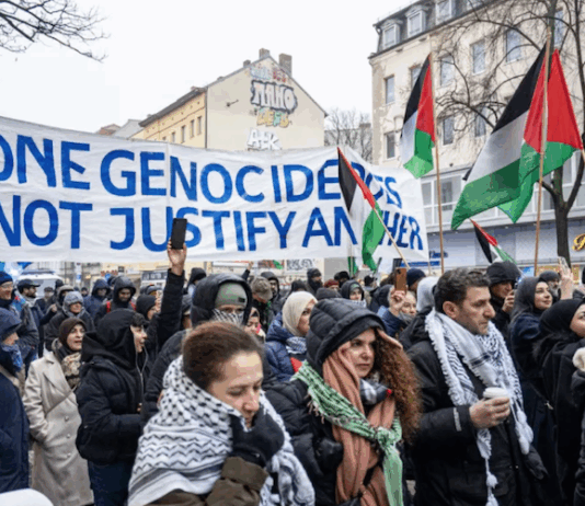 Protesters march in support of Palestinians in Berlin