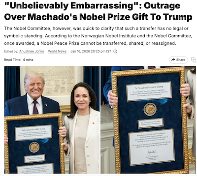 Machado remains the official 2025 Nobel Peace Prize winner