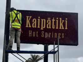 The new sign for Kaipātiki Hot Springs