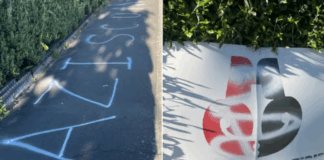 Part of the vandalism outside human rights activist John Minto's home