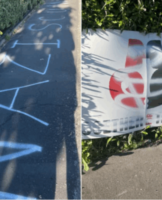 Part of the vandalism outside human rights activist John Minto's home