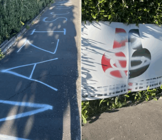 Part of the vandalism outside human rights activist John Minto's home