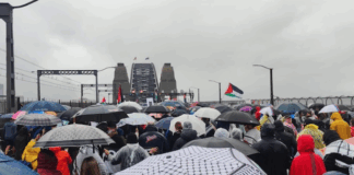 The Sydney Harbour Bridge "March for Humanity" on 3 August 2025