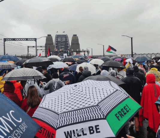 The Sydney Harbour Bridge "March for Humanity" on 3 August 2025