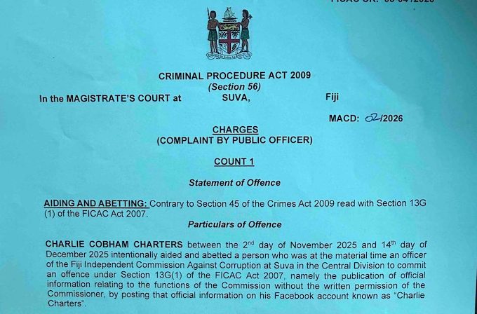 Part of the charge sheet for Charlie Charters