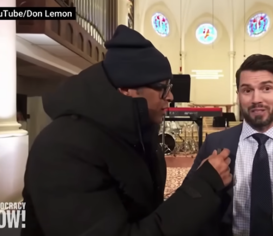 US journalist Don Lemon reporting at the Cities Church in St Paul