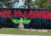 The defaced "Free Palestine" mural in Palau