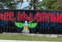 The defaced "Free Palestine" mural in Palau
