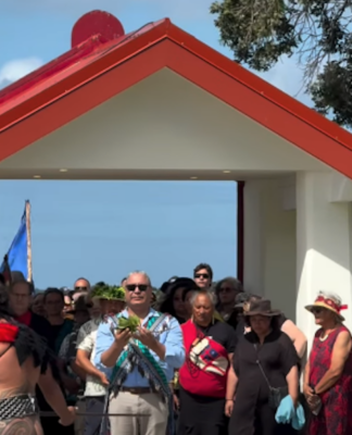 The Ka Lāhui Hawaiʻi delegation participated in a pōwhiri with iwi taketake at Te Tii Waitangi Mārae yesterday