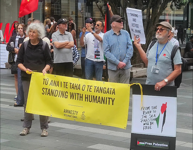 Protesters at today's pro-Palestine rally in Te Komititanga Square