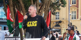 Union organiser and socialist Joe Carolan speaking at an anti-war rally