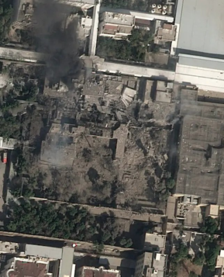 The first satellite image of the bombing of Ayatollah Ali Khamenei's compound in Tehran on the opening day of the surprise and illegal US-Israeli attack on Iran