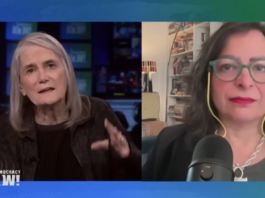 Democracy Now host Amy Goodman interviewing economist Dr Laleh Khalili