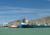 An oil tanker docked at the Port of Lyttelton, New Zealand