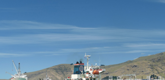 An oil tanker docked at the Port of Lyttelton, New Zealand