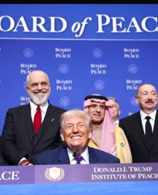 Indonesian President Prabowo Subianto (far left) at the inaugural meeting of Trump's so-called Board of Peace