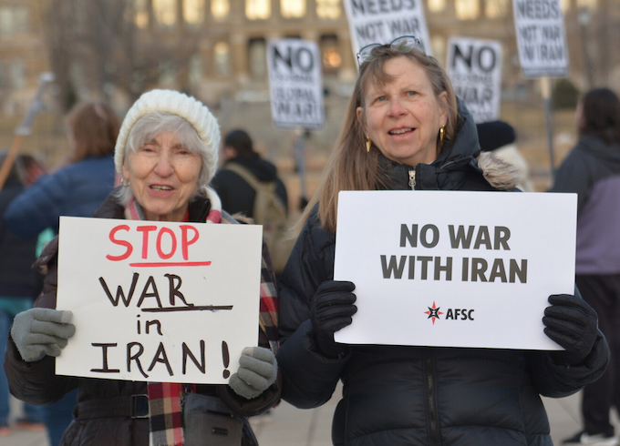 Stop Iran War AFSC 680wide Community members in Iowa protest against the US-Israeli war on Iran
