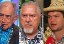 Tavini’s historic leader Oscar Temaru (from left), French Polynesia’s current President Moetai Brotherson, and Tematai Le Gayic