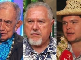 Tavini’s historic leader Oscar Temaru (from left), French Polynesia’s current President Moetai Brotherson, and Tematai Le Gayic