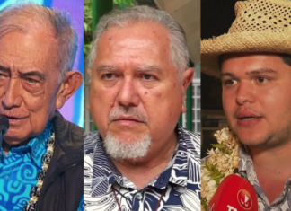 Tavini’s historic leader Oscar Temaru (from left), French Polynesia’s current President Moetai Brotherson, and Tematai Le Gayic