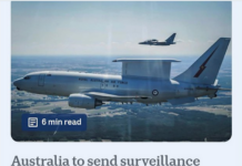 War on Iran: Australia should put trust in its neighbours not a modern Titanic rogue state The Wedgetail E-7 spy plane being sent by Australia to the Persian Gulf to help the US-Israeli aggression against Iran