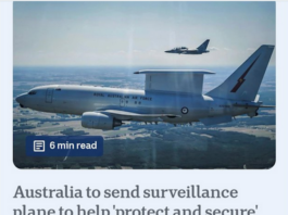 The Wedgetail E-7 spy plane being sent by Australia to the Persian Gulf to help the US-Israeli aggression against Iran