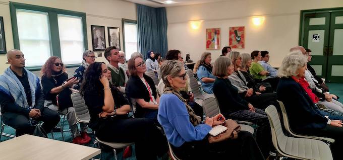 PSNA supporters - many wearing Palestinian keffiyeh - provided a strong contingent at the Auckland Council policy committee meeting