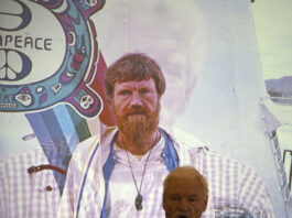 Author and journalist Dr David Robie speaking at the launch of the third edition of the Rainbow Warrior book Eyes of Fire