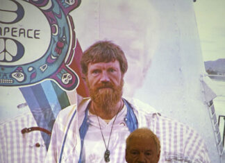 Author and journalist Dr David Robie speaking at the launch of the third edition of the Rainbow Warrior book Eyes of Fire