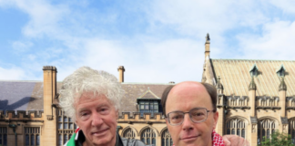 Pro-Palestnian Professor John Keane (left) and linguist and vice-president of the USyd National Tertiary Education Union, Dr Nick Rieme