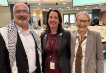 Auckland council votes to probe sanctioning Israel over war crimes PSNA co-chair Maher Nazzal (from left), councillor Julie Fairey and Kathy Ross