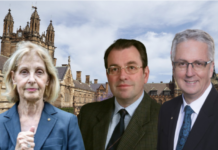 Australia's Special Envoy to Combat Antisemitism Jillian Segal (from left), Dr Michael Abrahams-Sprod, and vice-chancellor Mark Scott at Sydney University