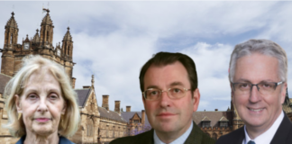 Australia's Special Envoy to Combat Antisemitism Jillian Segal (from left), Dr Michael Abrahams-Sprod, and vice-chancellor Mark Scott at Sydney University