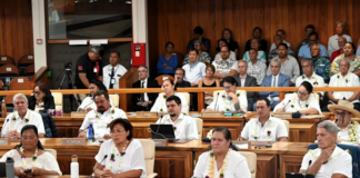 French Polynesia’s legislature shows new shape, more divisions Breakaway A Fano Tia members, led by Tematai Le Gayic, appear dressed in white