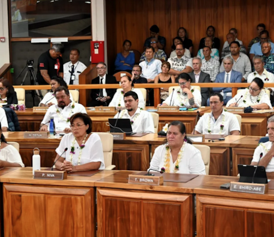 French Polynesia’s legislature shows new shape, more divisions Breakaway A Fano Tia members, led by Tematai Le Gayic, appear dressed in white