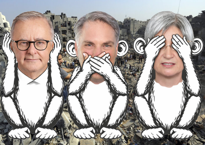 Three Monkeys MWM 680wide Australia, the country, as a political entity, its government, its major institutions, its official voice to the world, was quiet over the Gaza genocide
