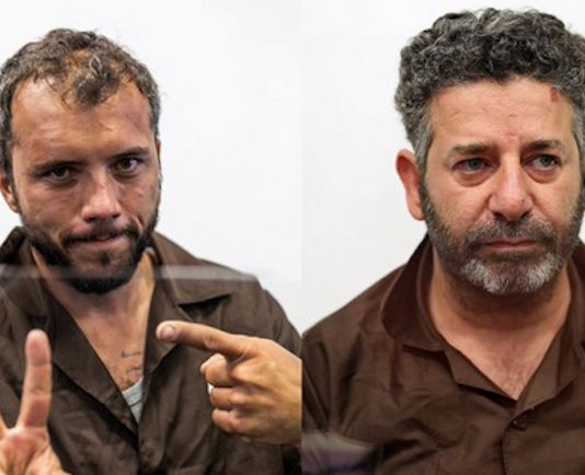 Two foreign activists -- Brazilian Thiago Ávila and Spanish Palestinian Saif Abukeshek -- from a Gaza-bound flotilla who were kidnapped and taken to Israel for interrogation and appeared before an Israeli court on May 3 and again two days later