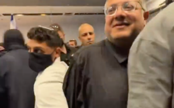 Israeli Security Minister Itamar Ben-Gvir gloating as security forces mistreat the Global Sumud Flotilla captives