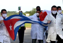 Cuban doctors arriving back from Italy following the covid outbreak in 2020