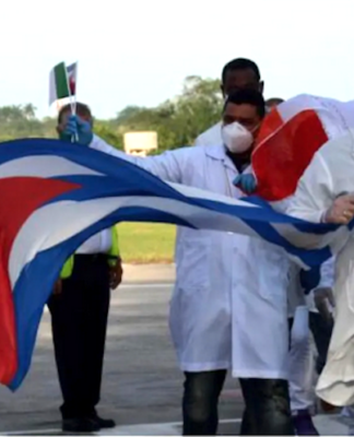Cuban doctors arriving back from Italy following the covid outbreak in 2020
