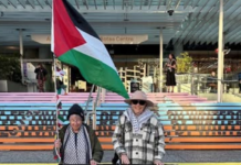 An Auckland Writers' Festival vigil with Marika (left) and Kathy