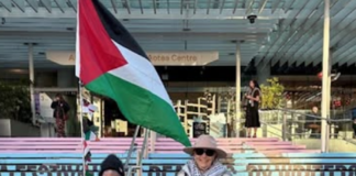An Auckland Writers' Festival vigil with Marika (left) and Kathy