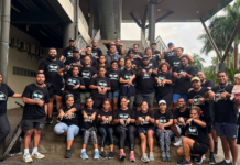 Fiji media workers of the Fijian Media Association celebrate a belated World Press Freedom Day in the capital Suva