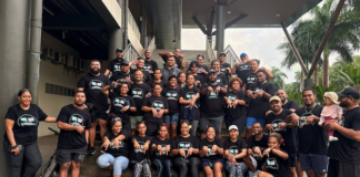 Fiji media workers of the Fijian Media Association celebrate a belated World Press Freedom Day in the capital Suva