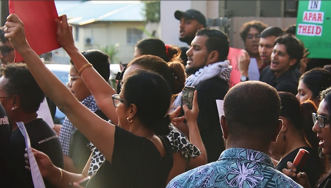 Fijian protesters at a demonstration against Israel's