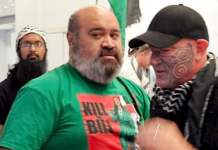 Gaza freedom flotilla activist Hāhona Ormsby (right) being welcomed home at Auckland International Airport on Sunday