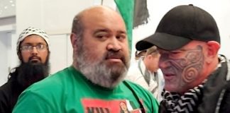 Gaza freedom flotilla activist Hāhona Ormsby (right) being welcomed home at Auckland International Airport on Sunday