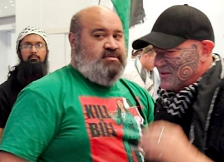Gaza freedom flotilla activist Hāhona Ormsby (right) being welcomed home at Auckland International Airport on Sunday